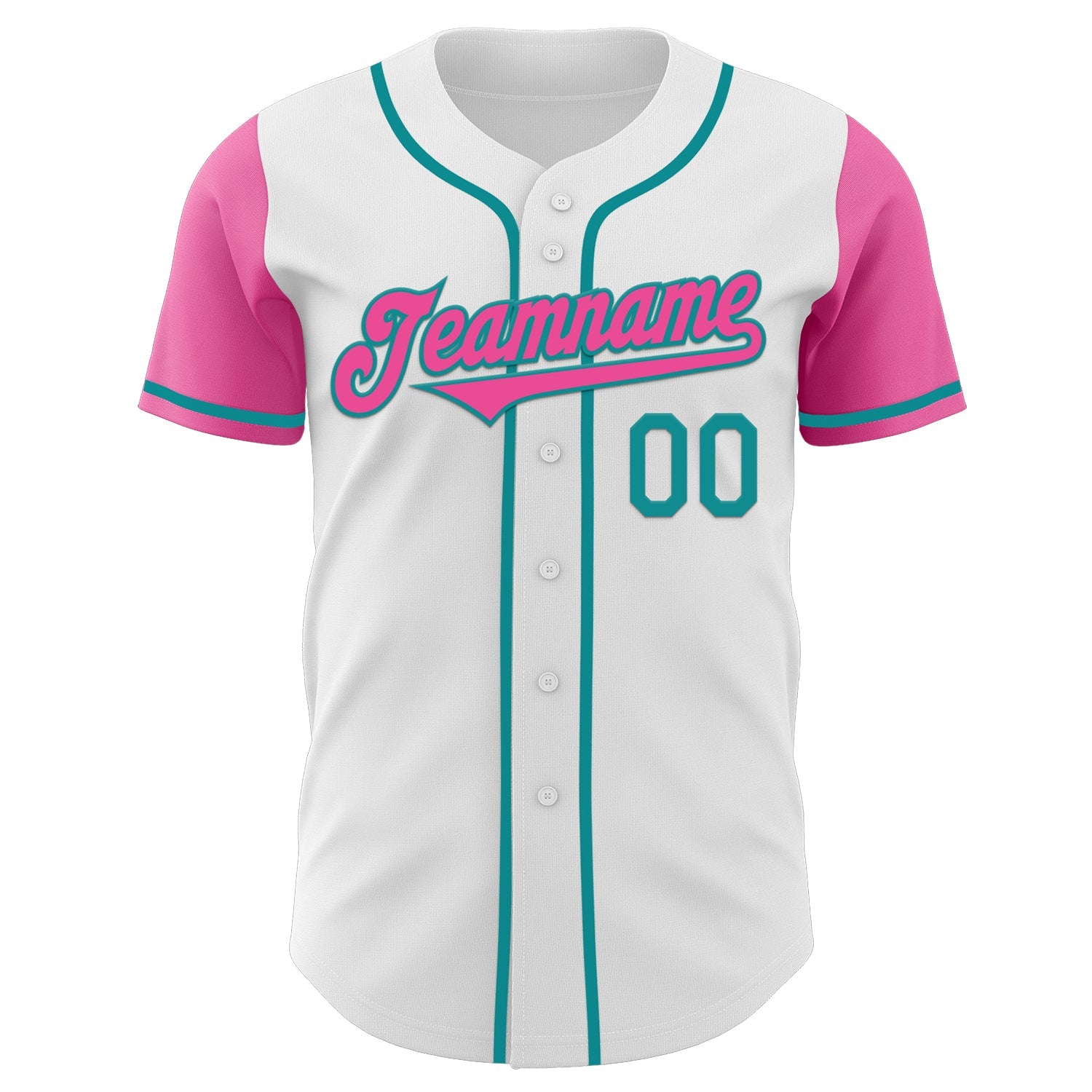 Custom White Pink-Teal Authentic Two Tone Baseball Jersey view 2