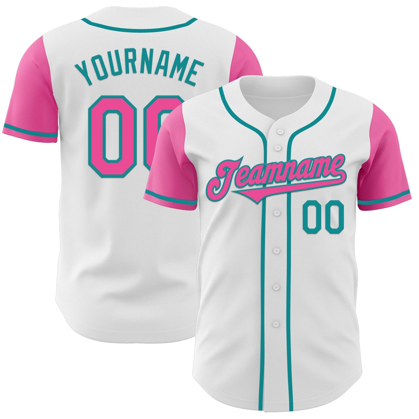 Custom White Pink-Teal Authentic Two Tone Baseball Jersey - Main View