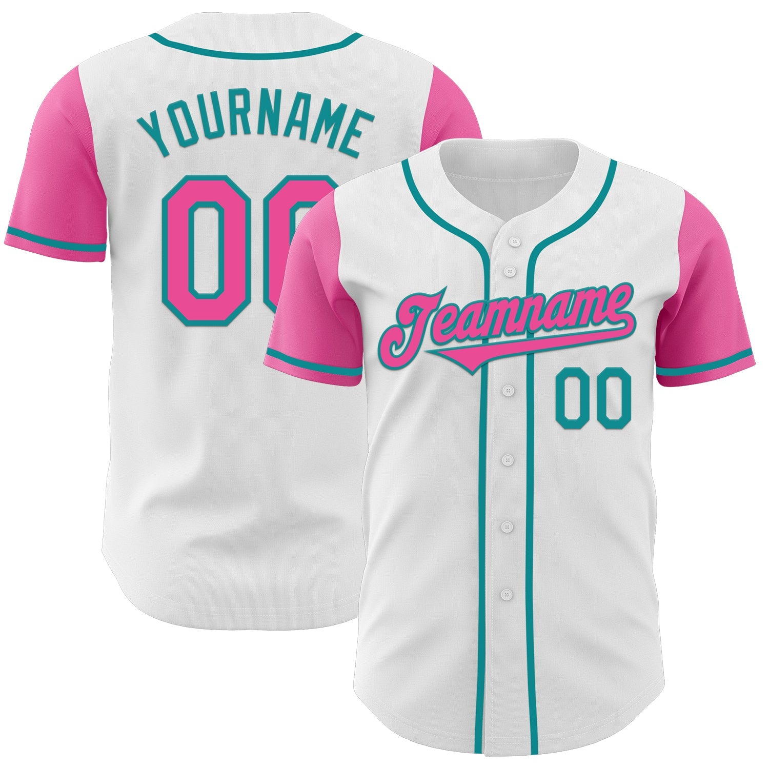 Custom White Pink-Teal Authentic Two Tone Baseball Jersey - Main View