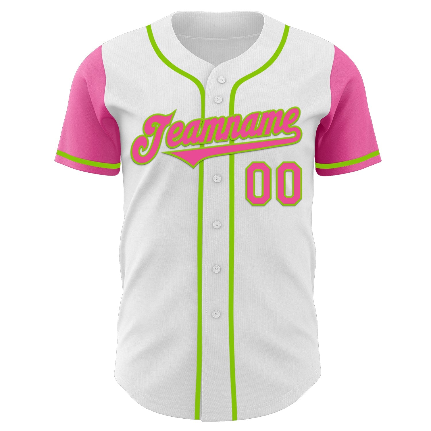 Custom White Pink-Neon Green Authentic Two Tone Baseball Jersey view 2