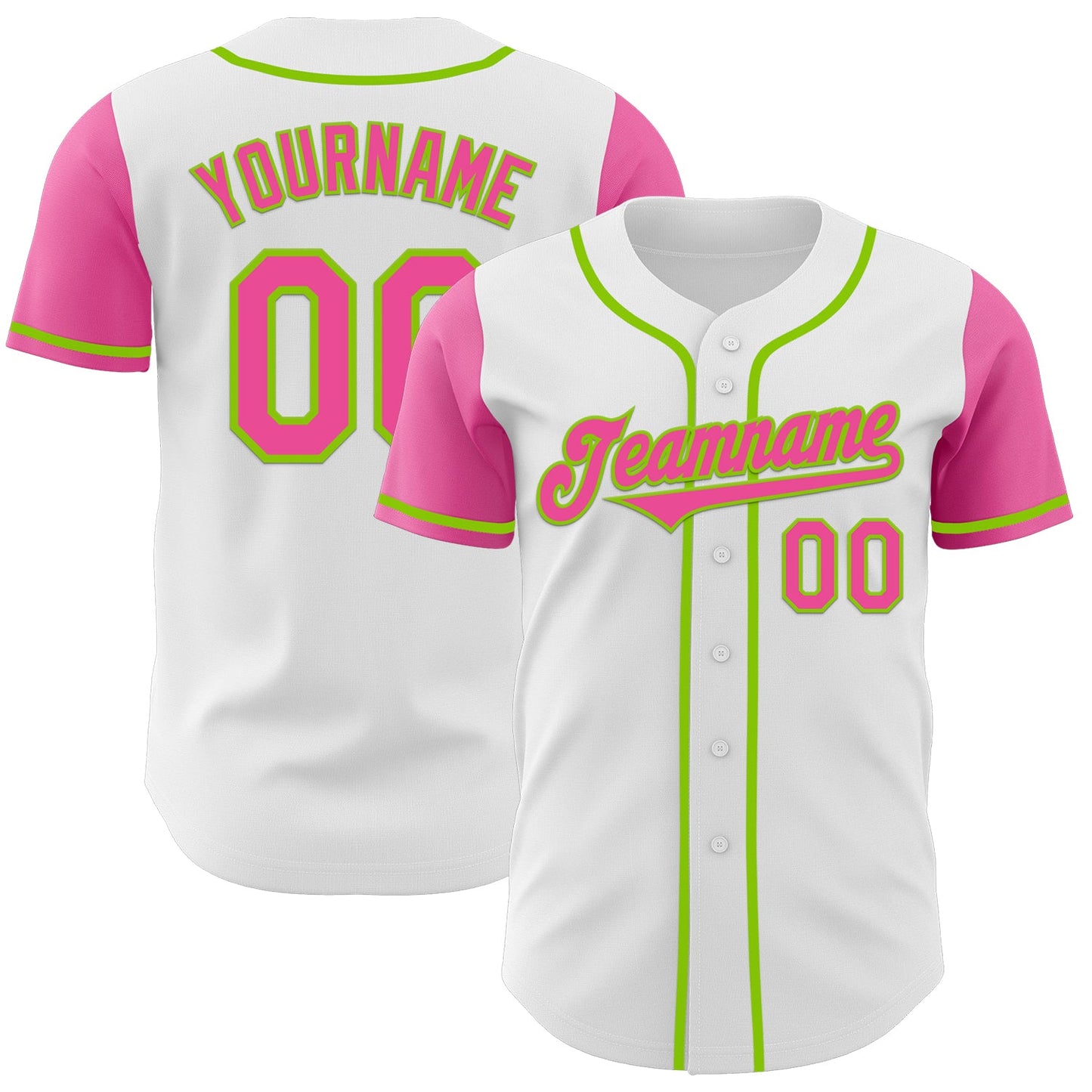 Custom White Pink-Neon Green Authentic Two Tone Baseball Jersey - Main View