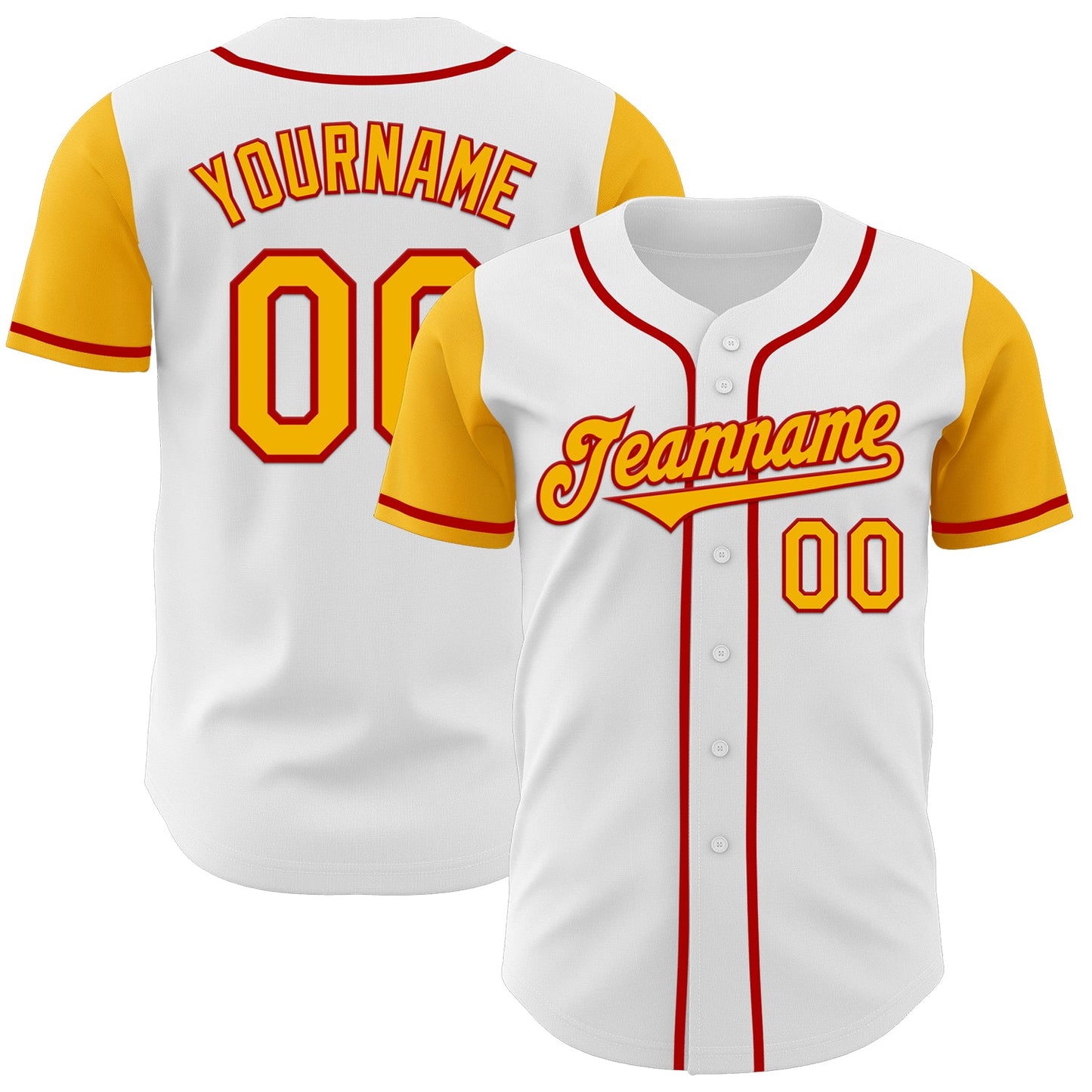 Custom White Gold-Red Authentic Two Tone Baseball Jersey - Main View