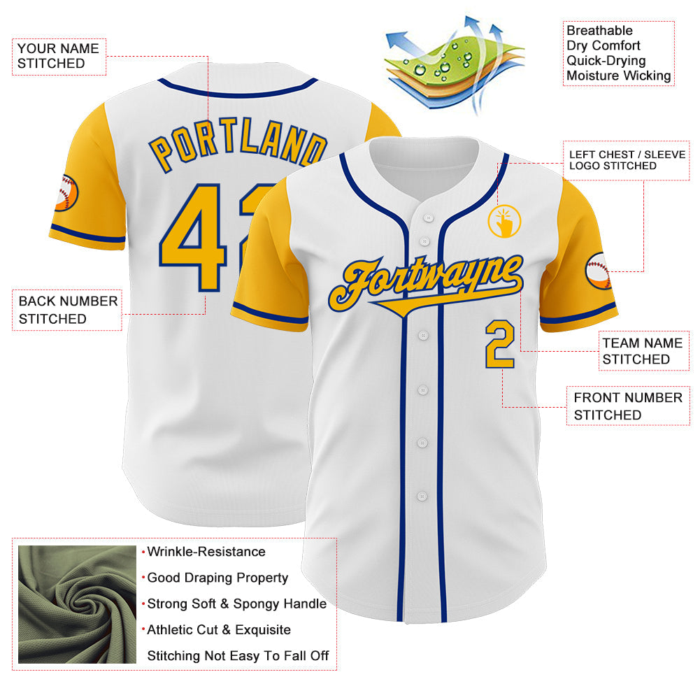 Custom White Gold-Royal Authentic Two Tone Baseball Jersey view 3