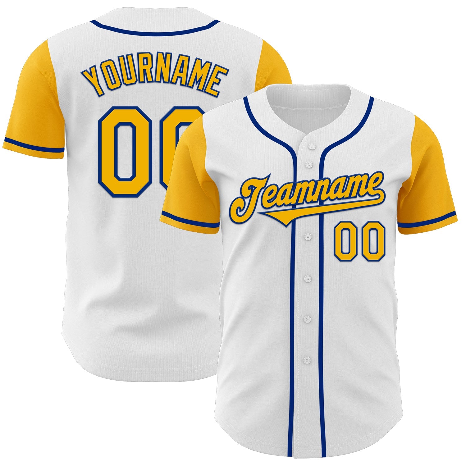 Custom White Gold-Royal Authentic Two Tone Baseball Jersey - Main View