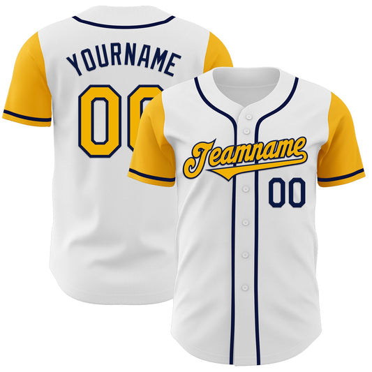 Custom White Gold-Navy Authentic Two Tone Baseball Jersey - Main View