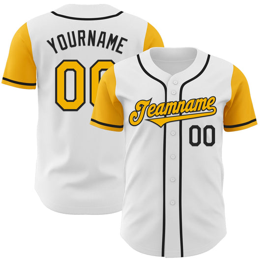 Custom White Gold-Black Authentic Two Tone Baseball Jersey - Main View