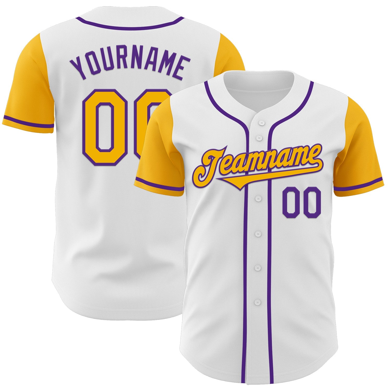Custom White Gold-Purple Authentic Two Tone Baseball Jersey - Main View