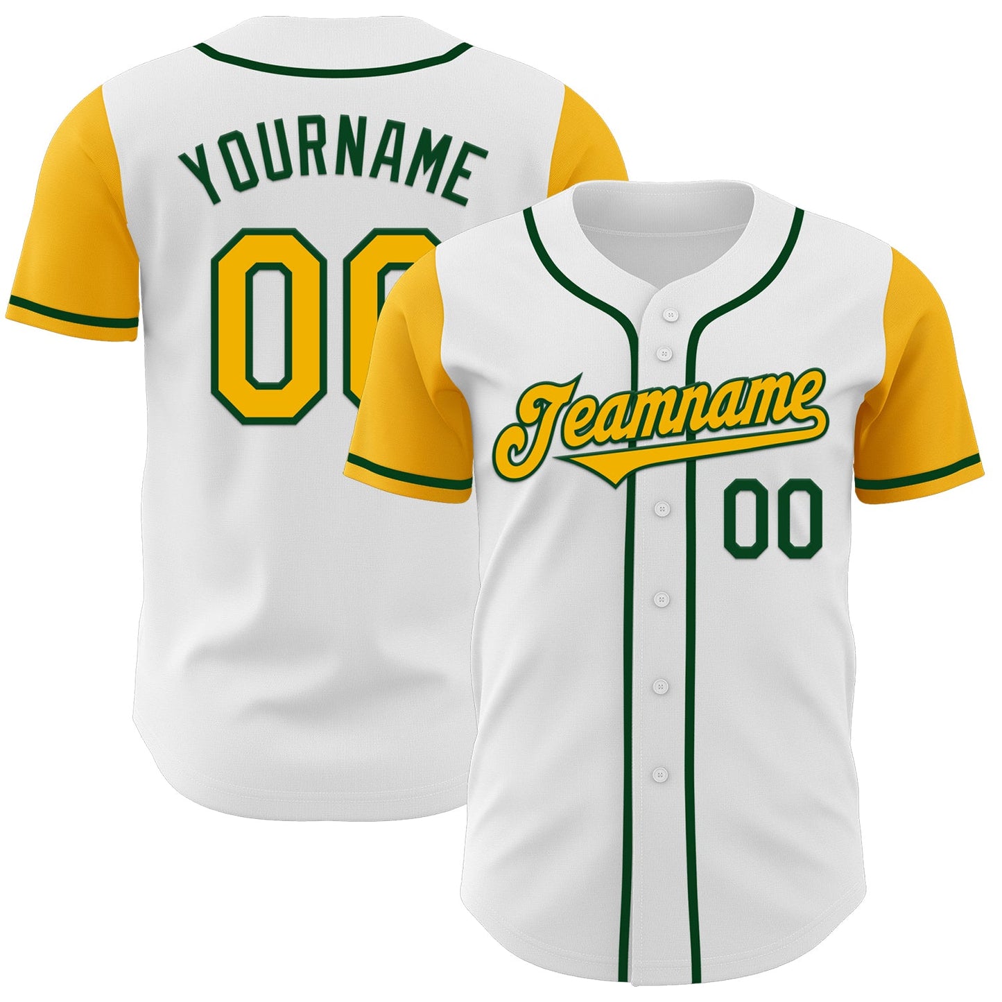 Custom White Gold-Green Authentic Two Tone Baseball Jersey - Main View