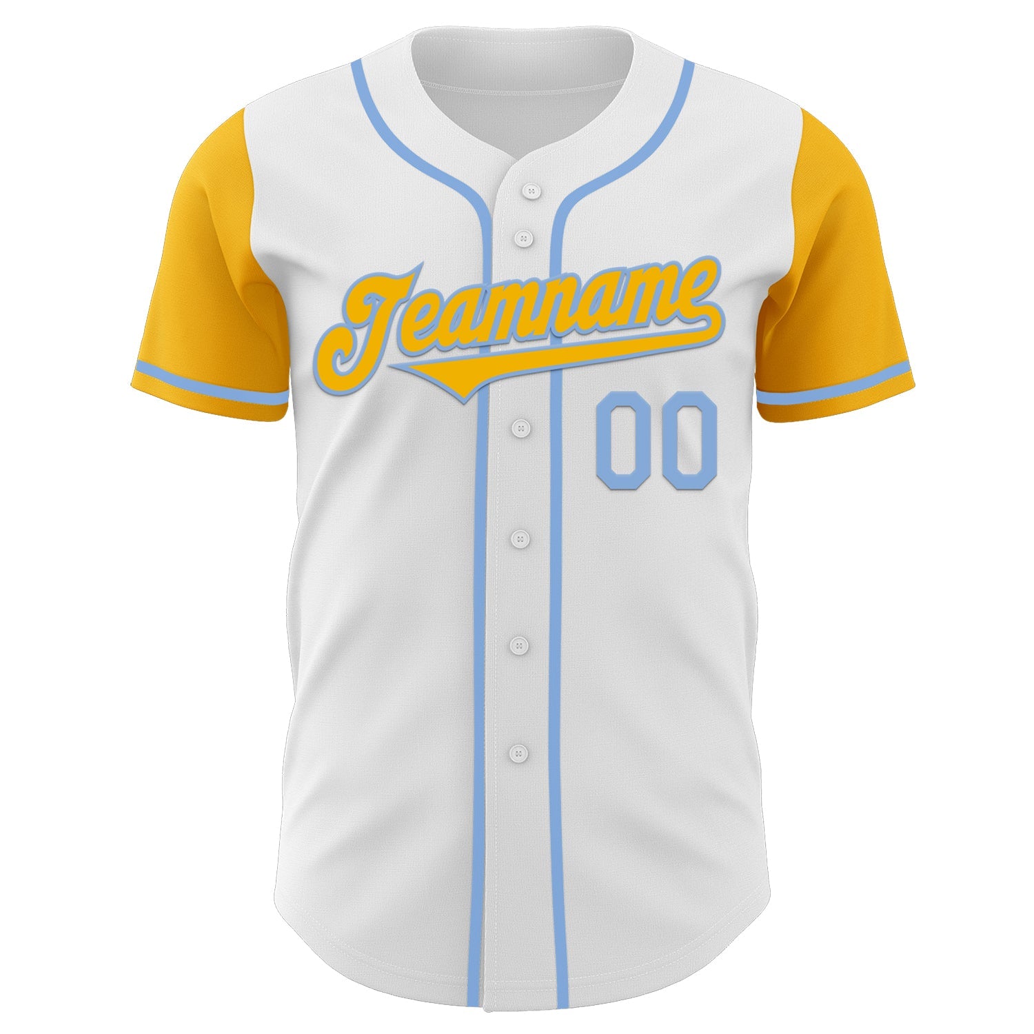 Custom White Gold-Light Blue Authentic Two Tone Baseball Jersey view 2