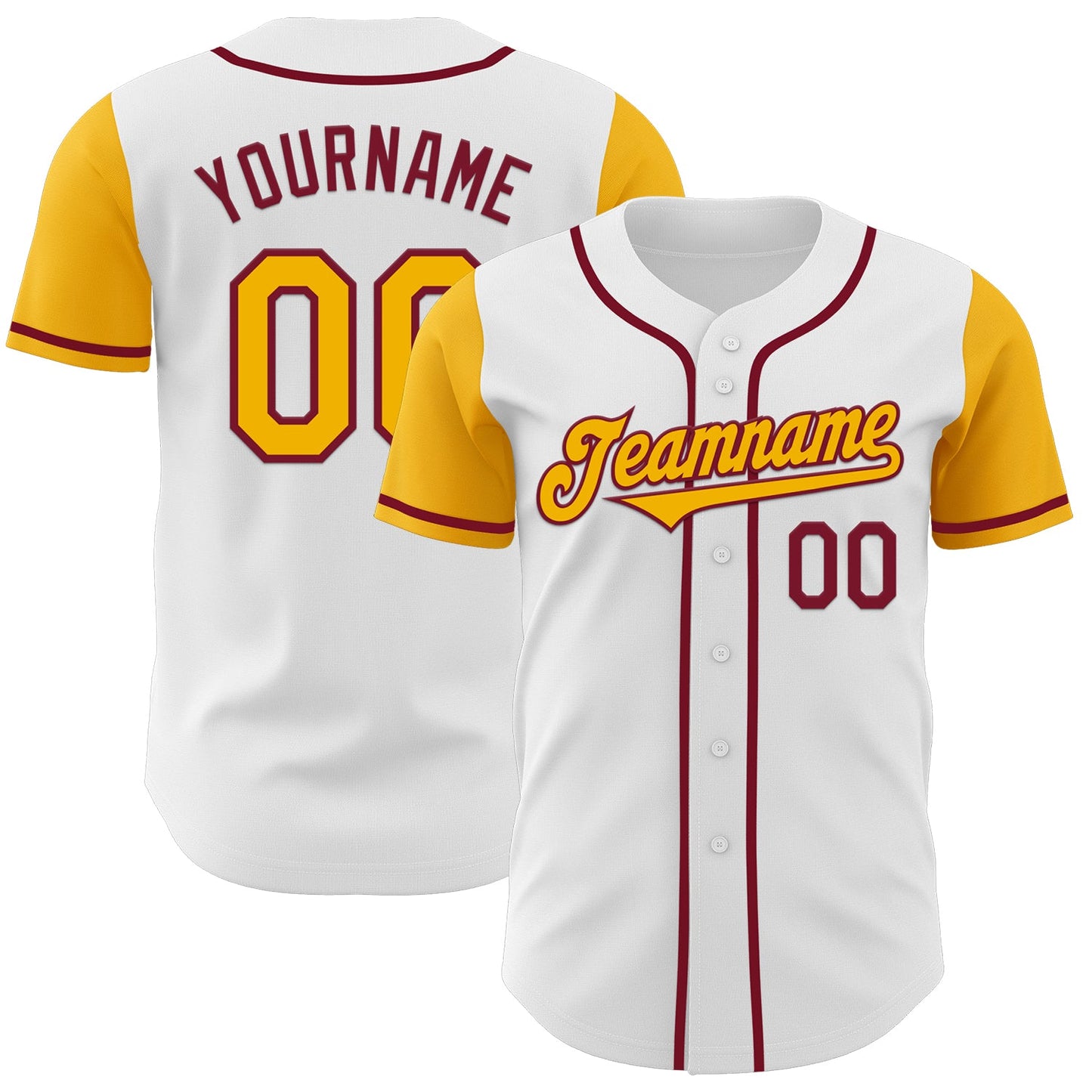 Custom White Gold-Crimson Authentic Two Tone Baseball Jersey - Main View