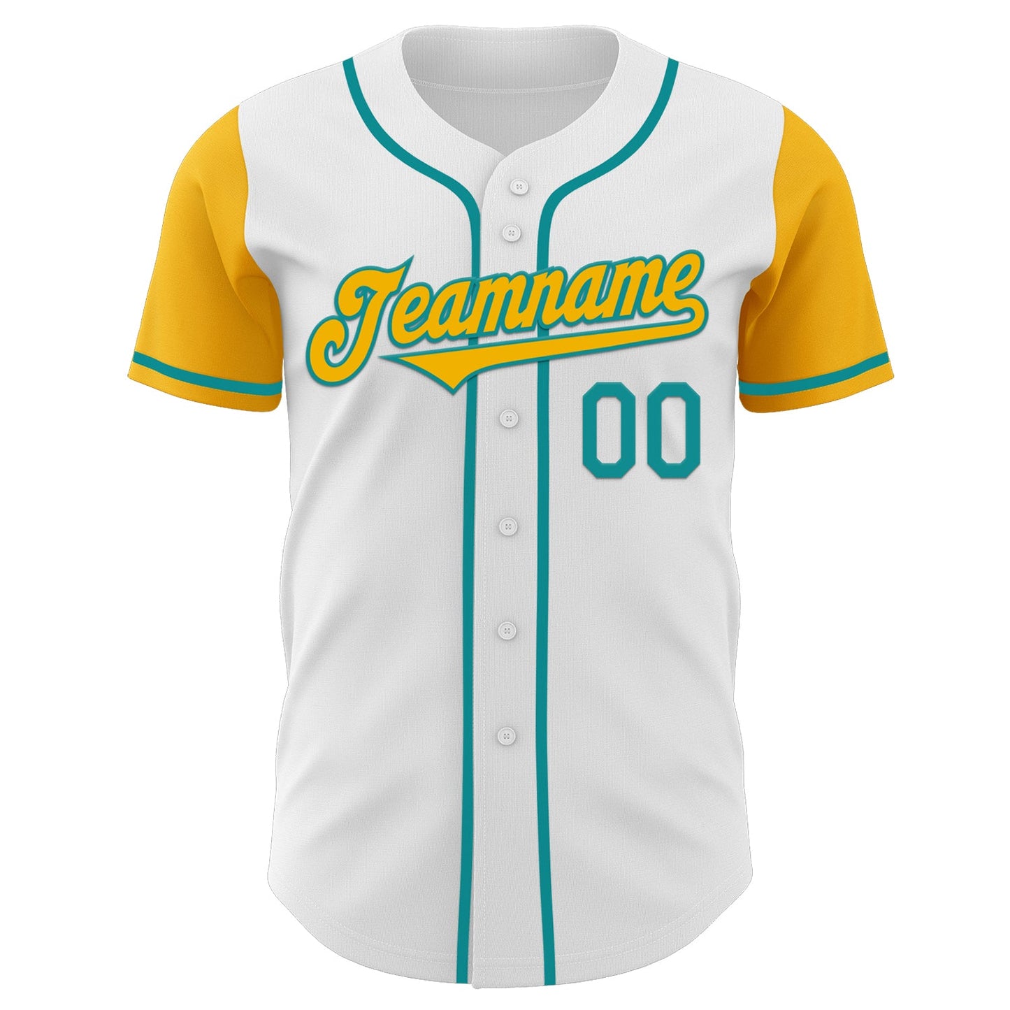 Custom White Gold-Teal Authentic Two Tone Baseball Jersey view 2