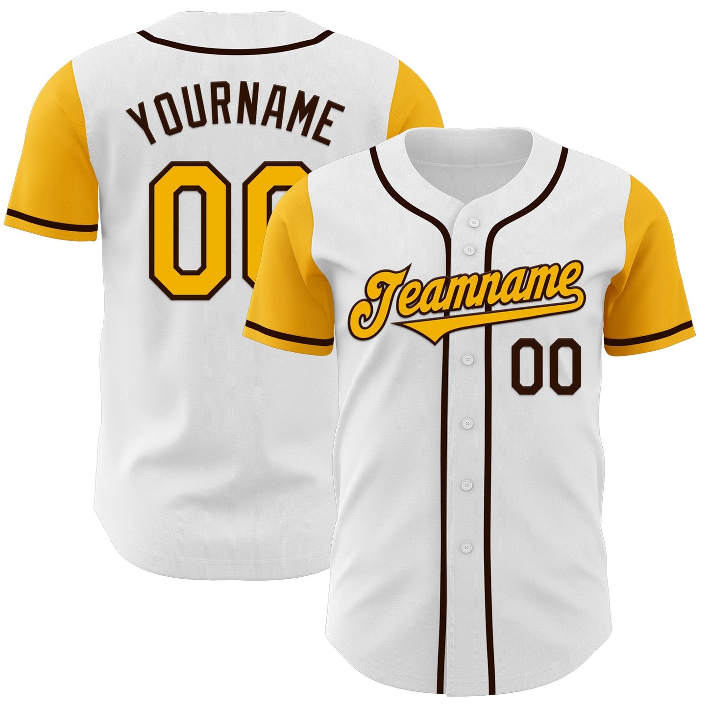 Custom White Gold-Brown Authentic Two Tone Baseball Jersey - Main View