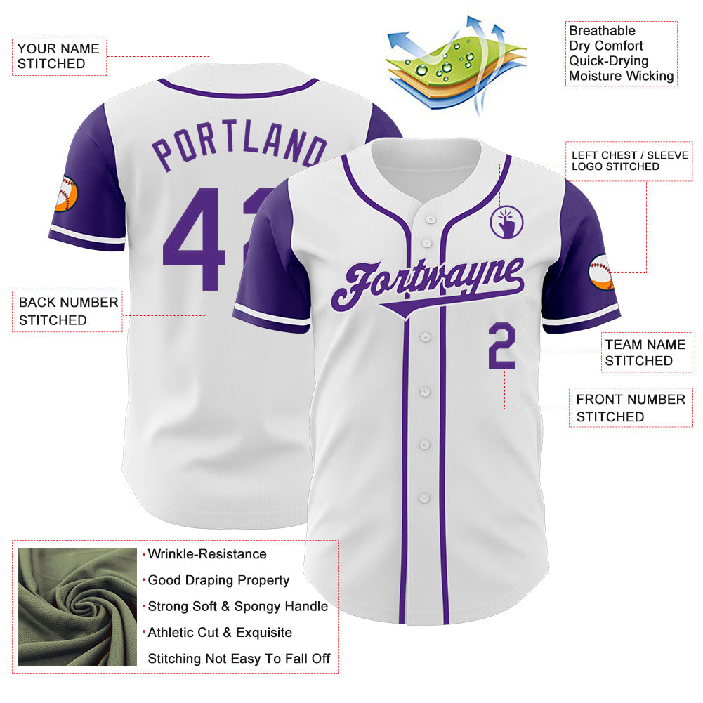 Custom White Purple Authentic Two Tone Baseball Jersey view 3