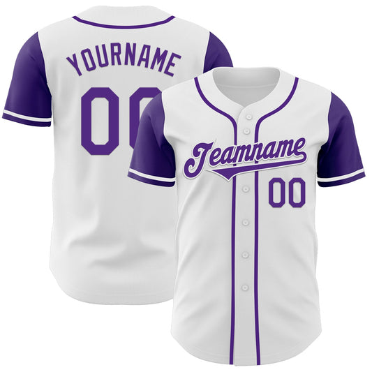 Custom White Purple Authentic Two Tone Baseball Jersey - Main View