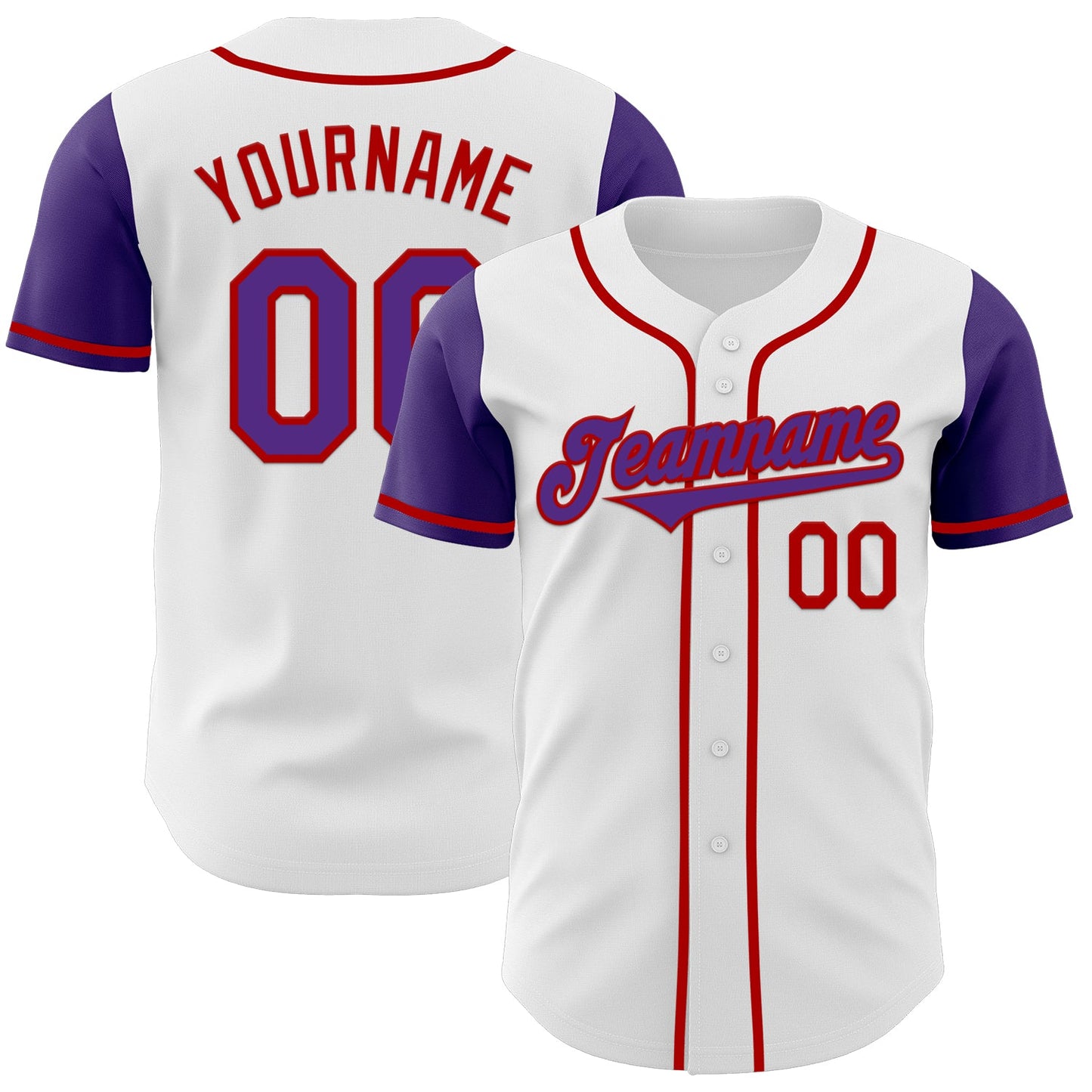 Custom White Purple-Red Authentic Two Tone Baseball Jersey - Main View