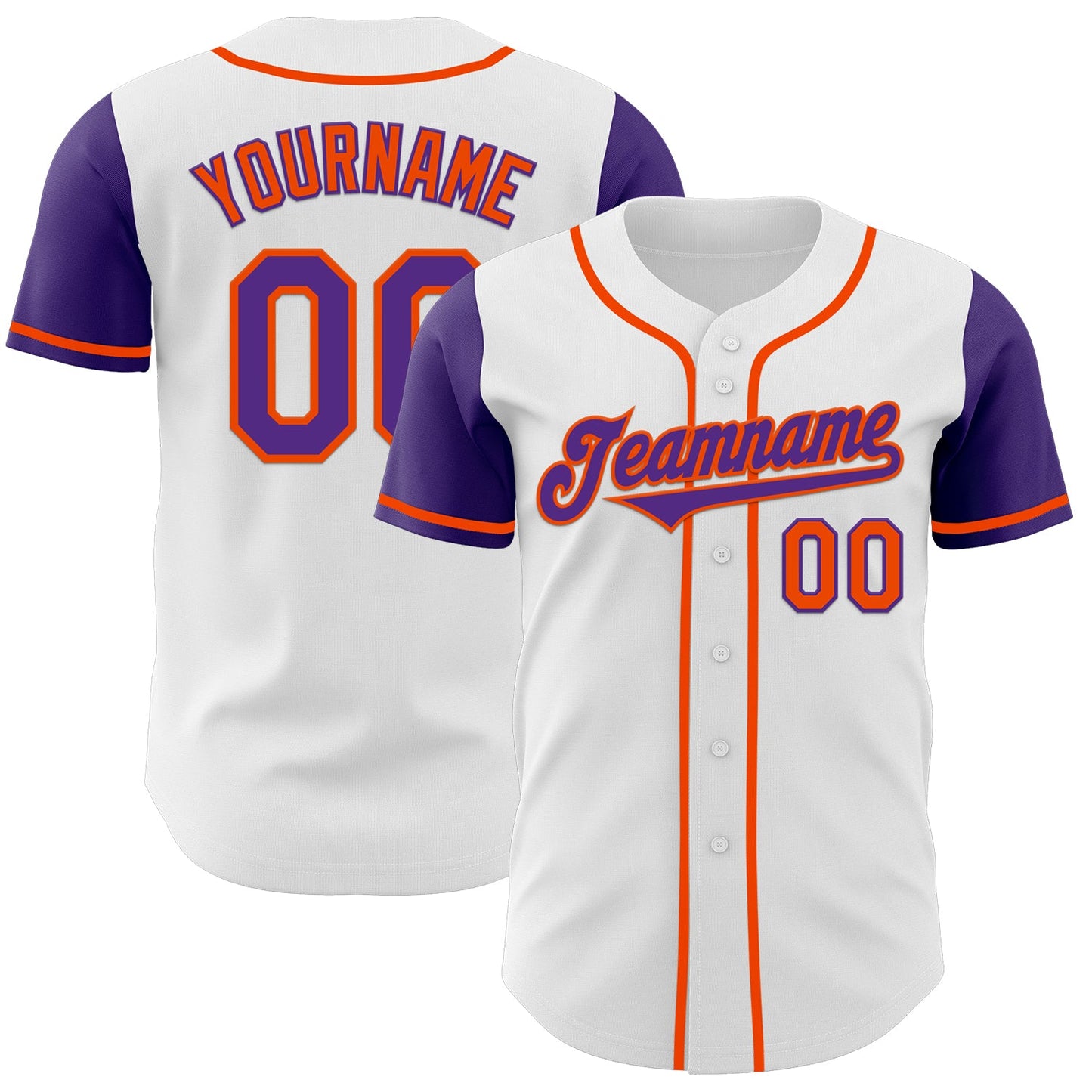 Custom White Purple-Orange Authentic Two Tone Baseball Jersey - Main View