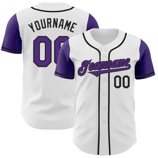 Custom White Purple-Black Authentic Two Tone Baseball Jersey - Main View