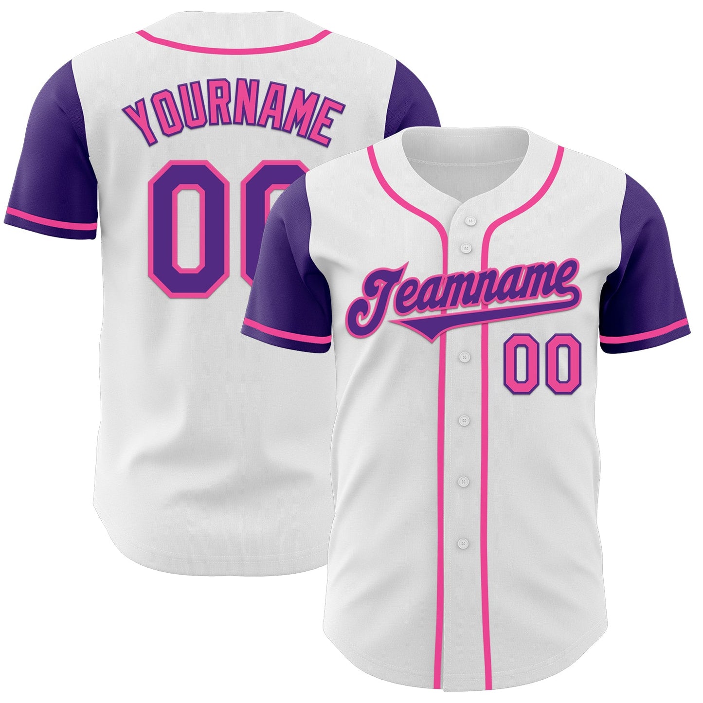 Custom White Purple-Pink Authentic Two Tone Baseball Jersey - Main View