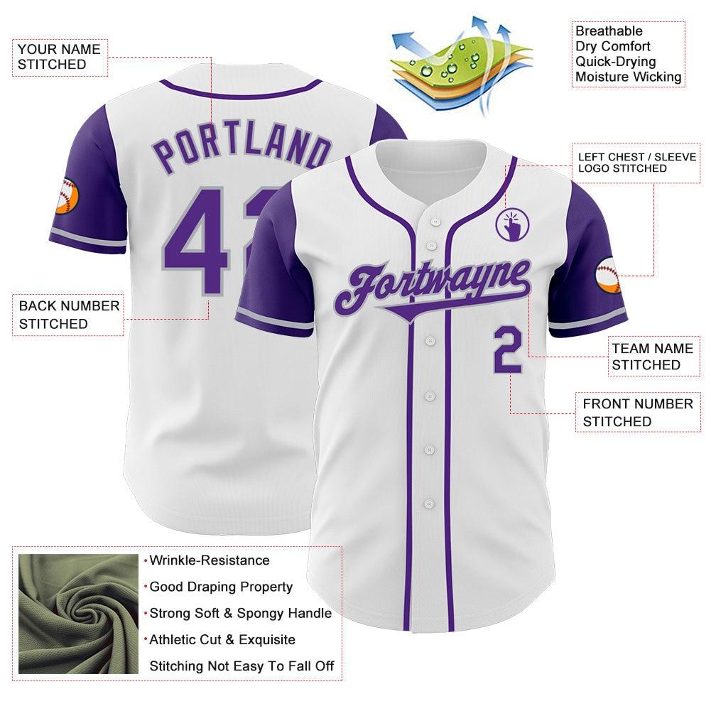 Custom White Purple-Gray Authentic Two Tone Baseball Jersey view 3