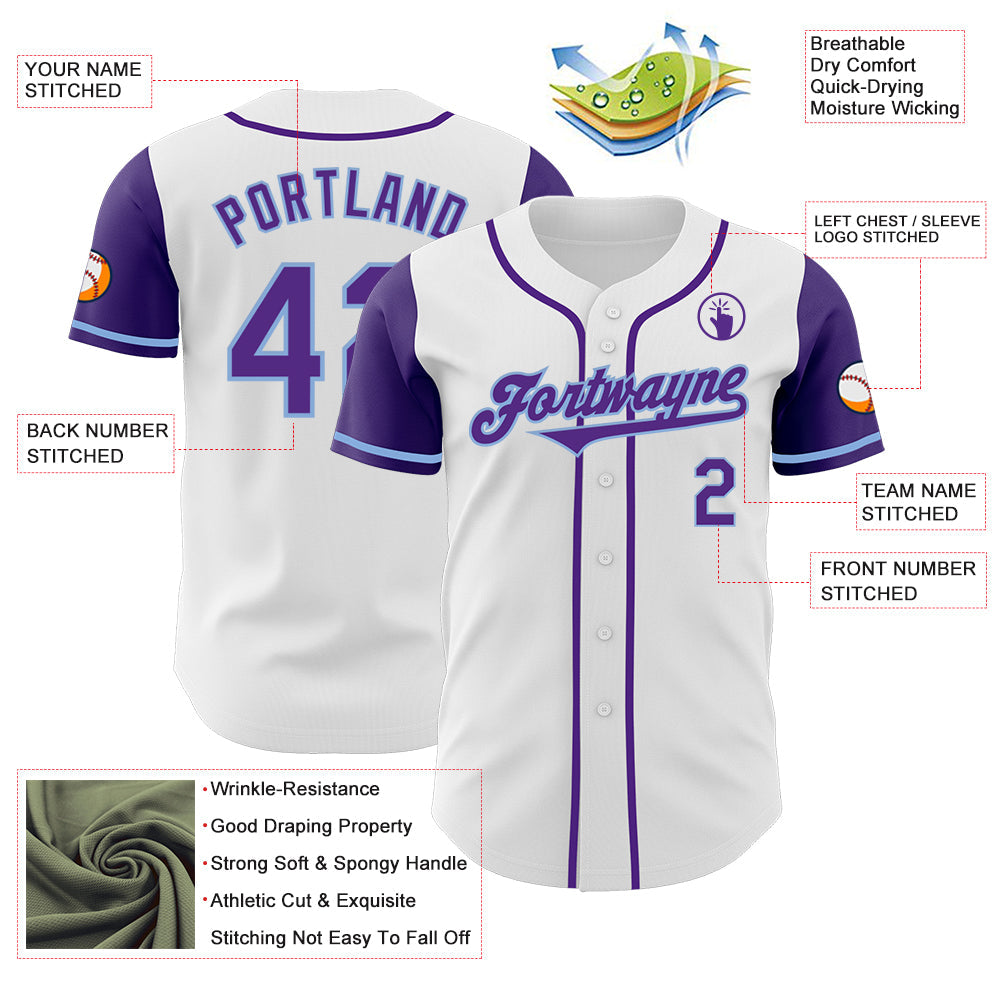 Custom White Purple-Light Blue Authentic Two Tone Baseball Jersey view 3