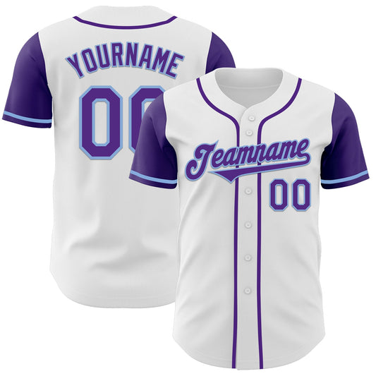 Custom White Purple-Light Blue Authentic Two Tone Baseball Jersey - Main View