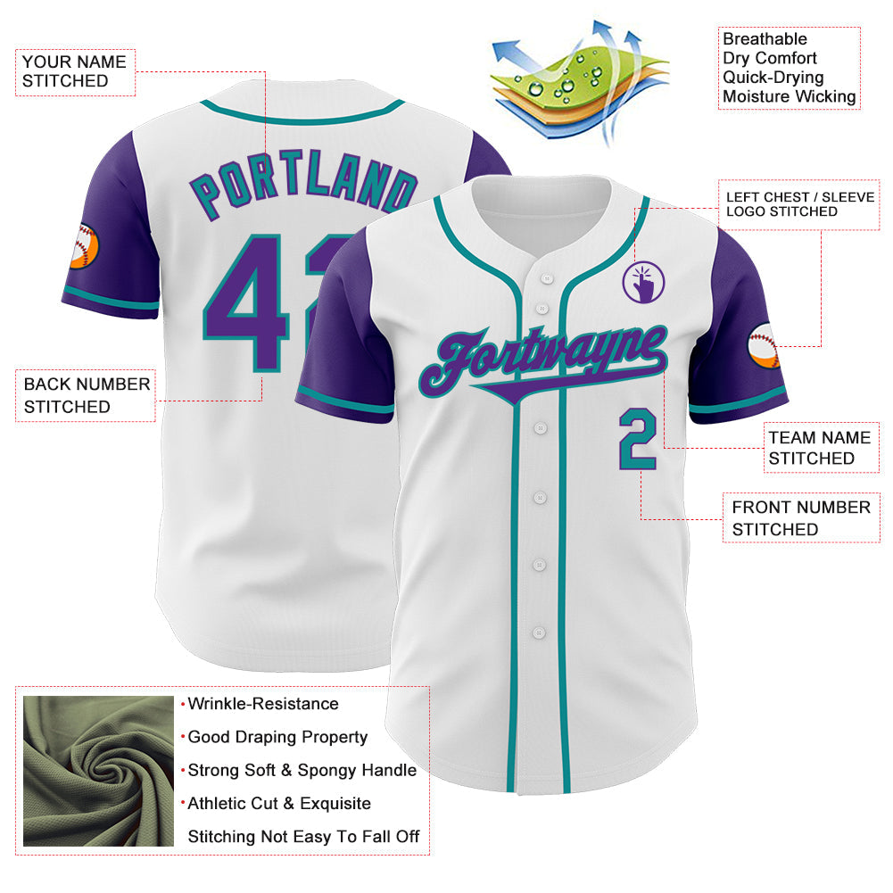 Custom White Purple-Teal Authentic Two Tone Baseball Jersey view 3