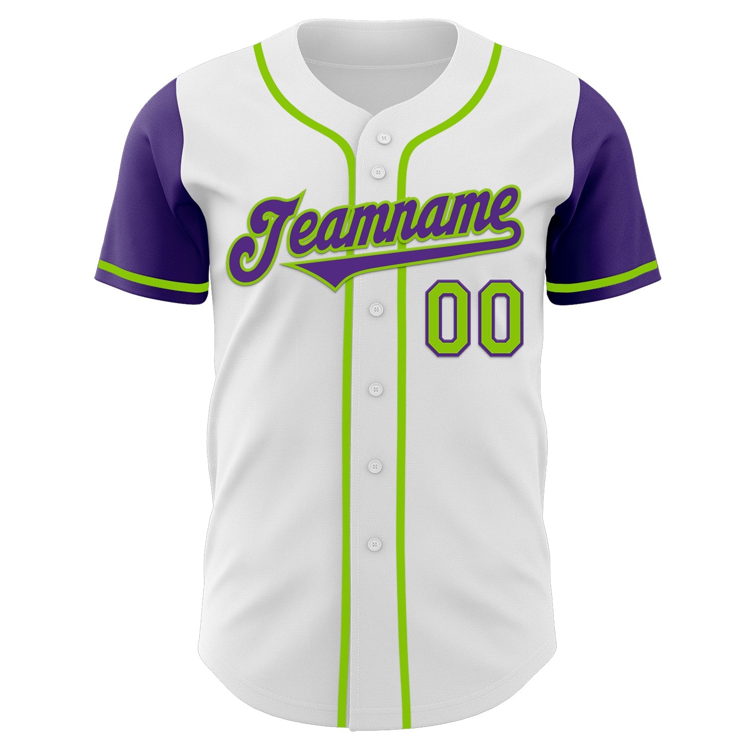Custom White Purple-Neon Green Authentic Two Tone Baseball Jersey view 2
