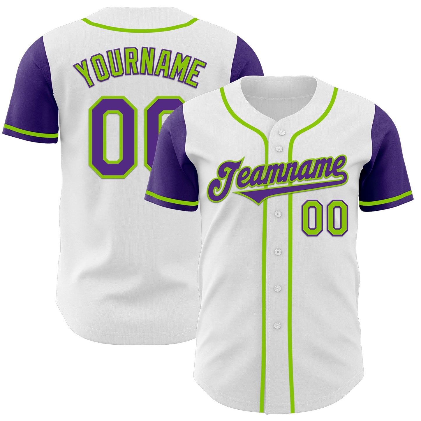 Custom White Purple-Neon Green Authentic Two Tone Baseball Jersey - Main View