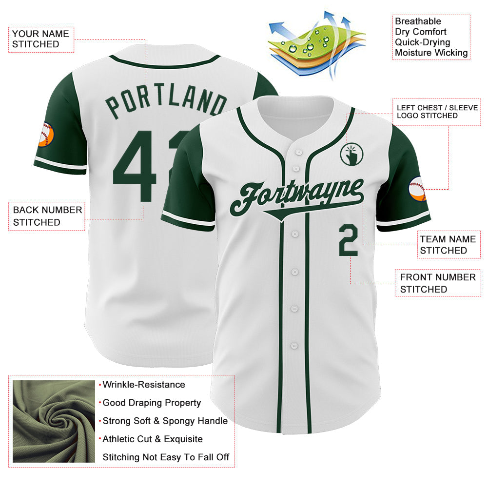 Custom White Green Authentic Two Tone Baseball Jersey view 3