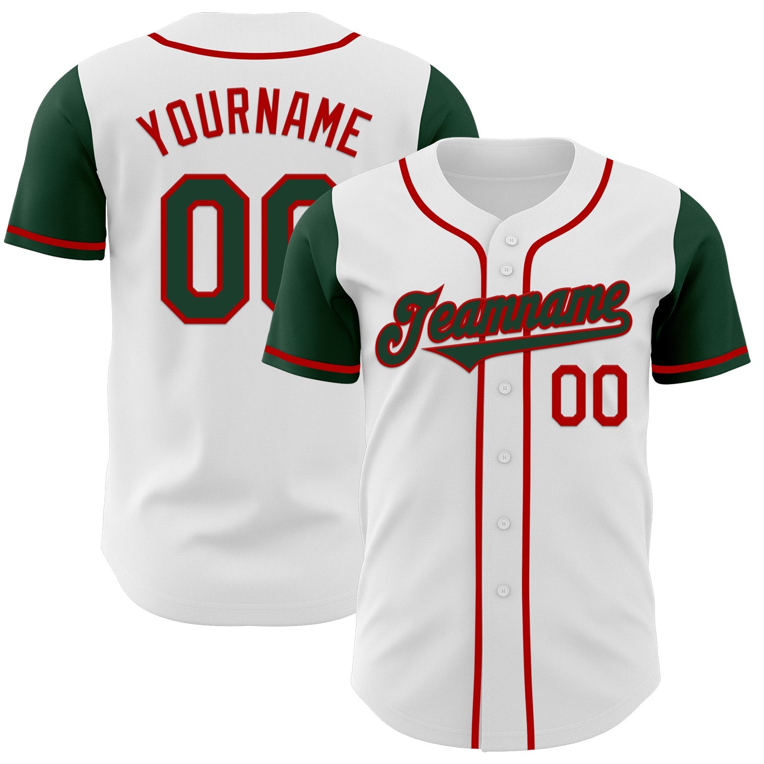 Custom White Green-Red Authentic Two Tone Baseball Jersey - Main View