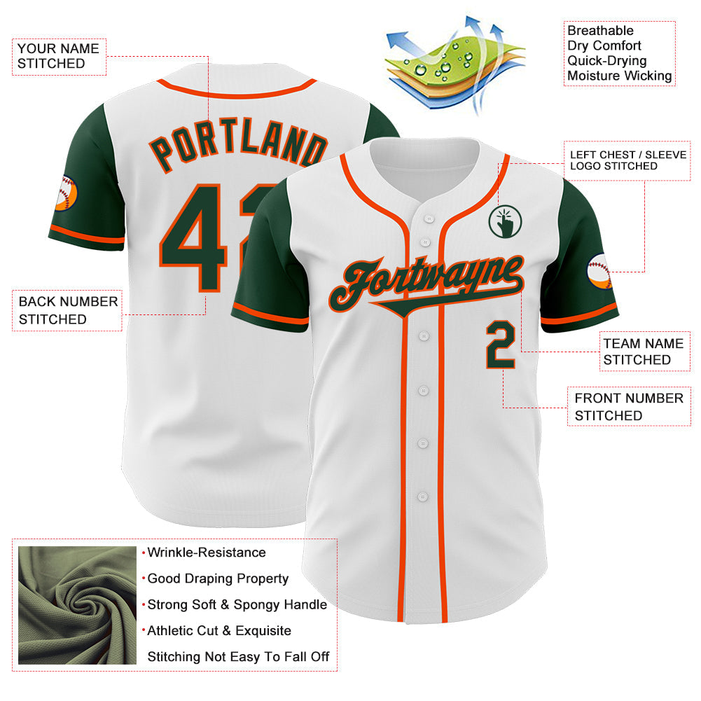 Custom White Green-Orange Authentic Two Tone Baseball Jersey view 3