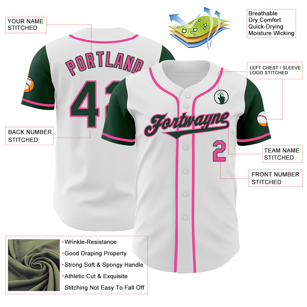 Custom White Green-Pink Authentic Two Tone Baseball Jersey view 3