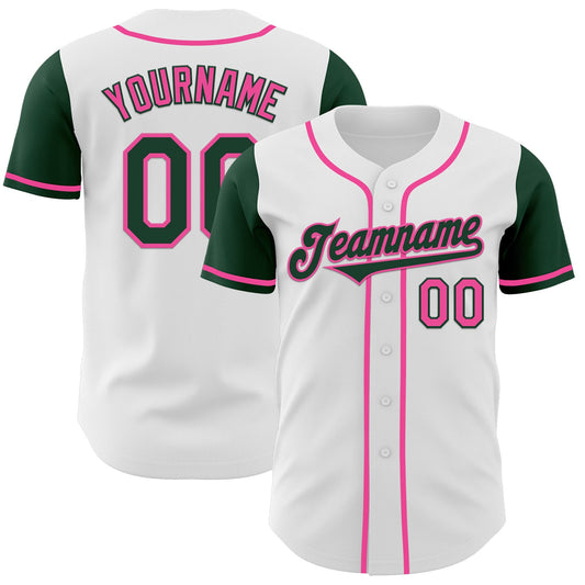 Custom White Green-Pink Authentic Two Tone Baseball Jersey - Main View