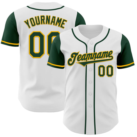 Custom White Green-Gold Authentic Two Tone Baseball Jersey - Main View