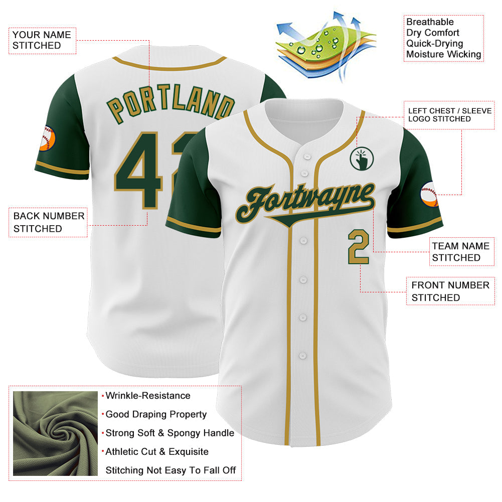 Custom White Green-Old Gold Authentic Two Tone Baseball Jersey view 3