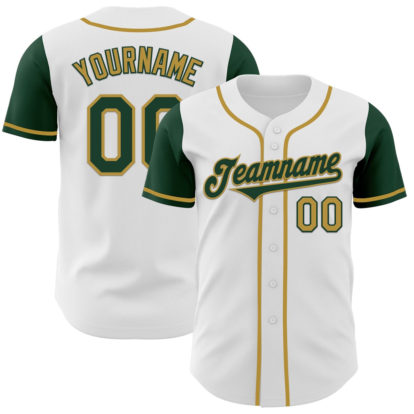 Custom White Green-Old Gold Authentic Two Tone Baseball Jersey - Main View