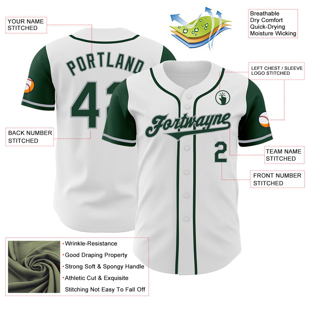 Custom White Green-Gray Authentic Two Tone Baseball Jersey view 3