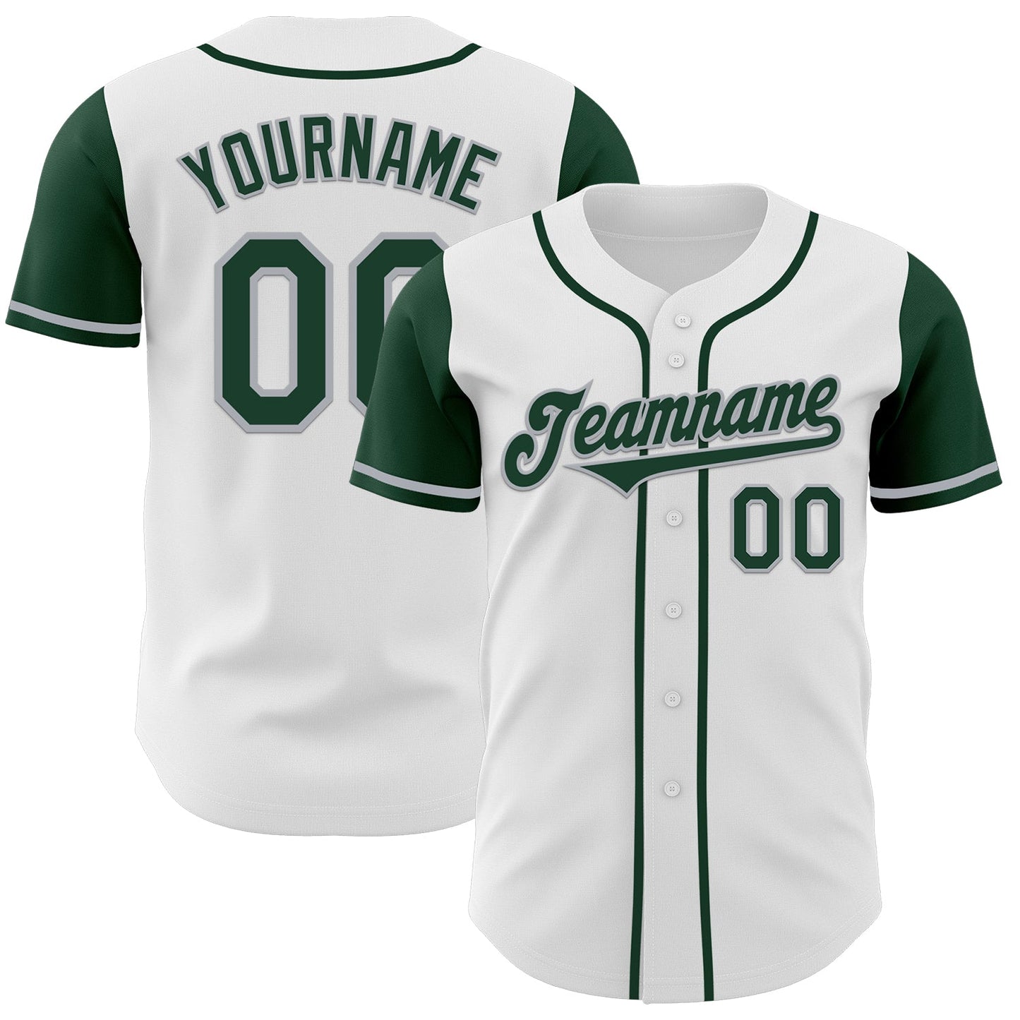 Custom White Green-Gray Authentic Two Tone Baseball Jersey - Main View