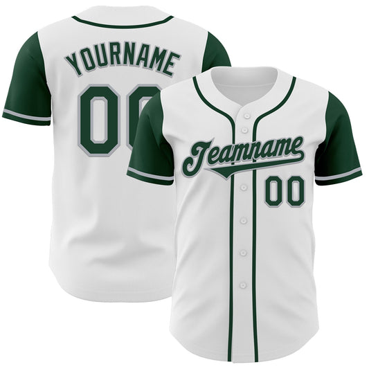 Custom White Green-Gray Authentic Two Tone Baseball Jersey - Main View