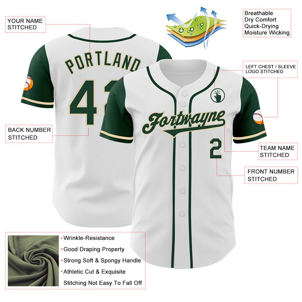 Custom White Green-Cream Authentic Two Tone Baseball Jersey view 3