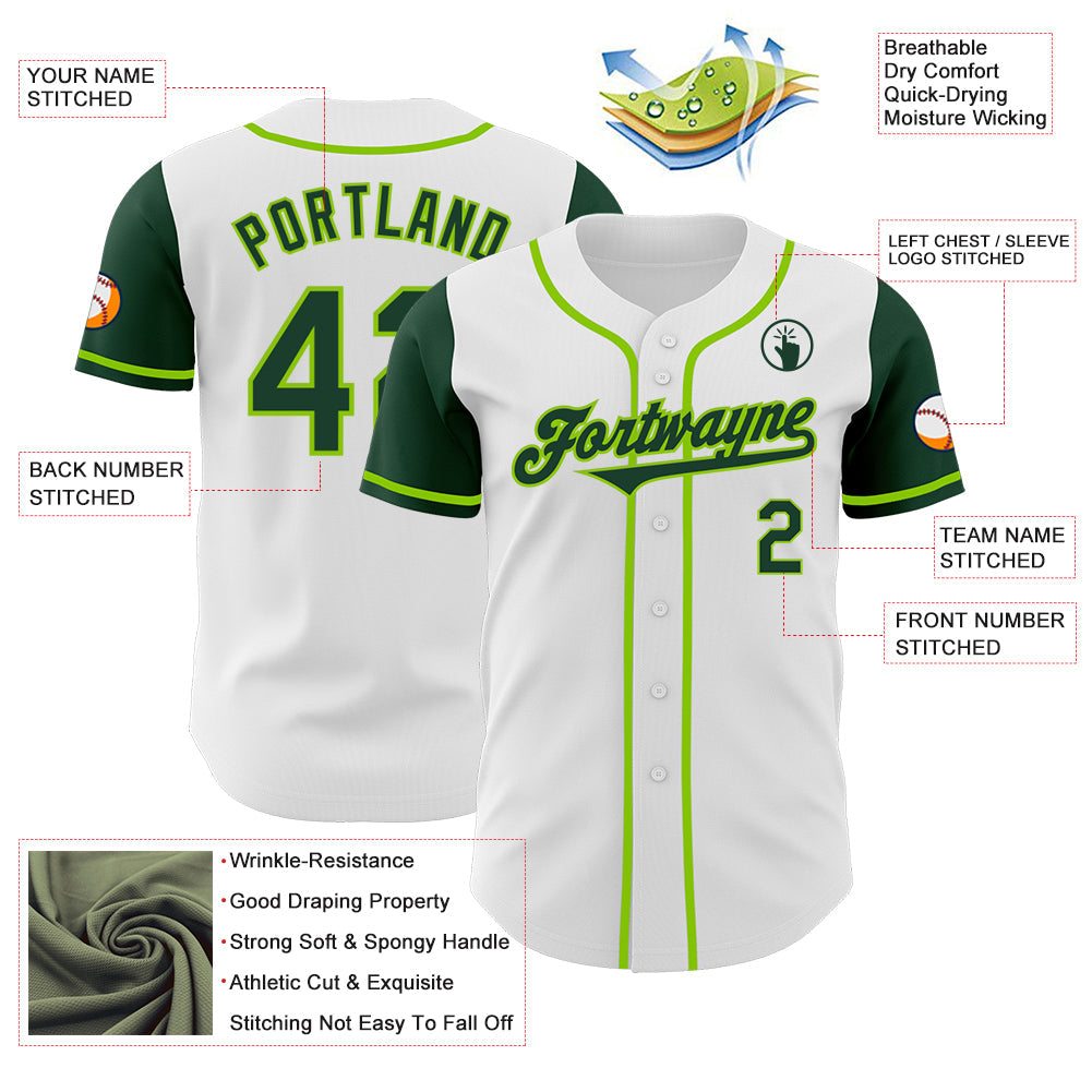 Custom White Green-Neon Green Authentic Two Tone Baseball Jersey view 3