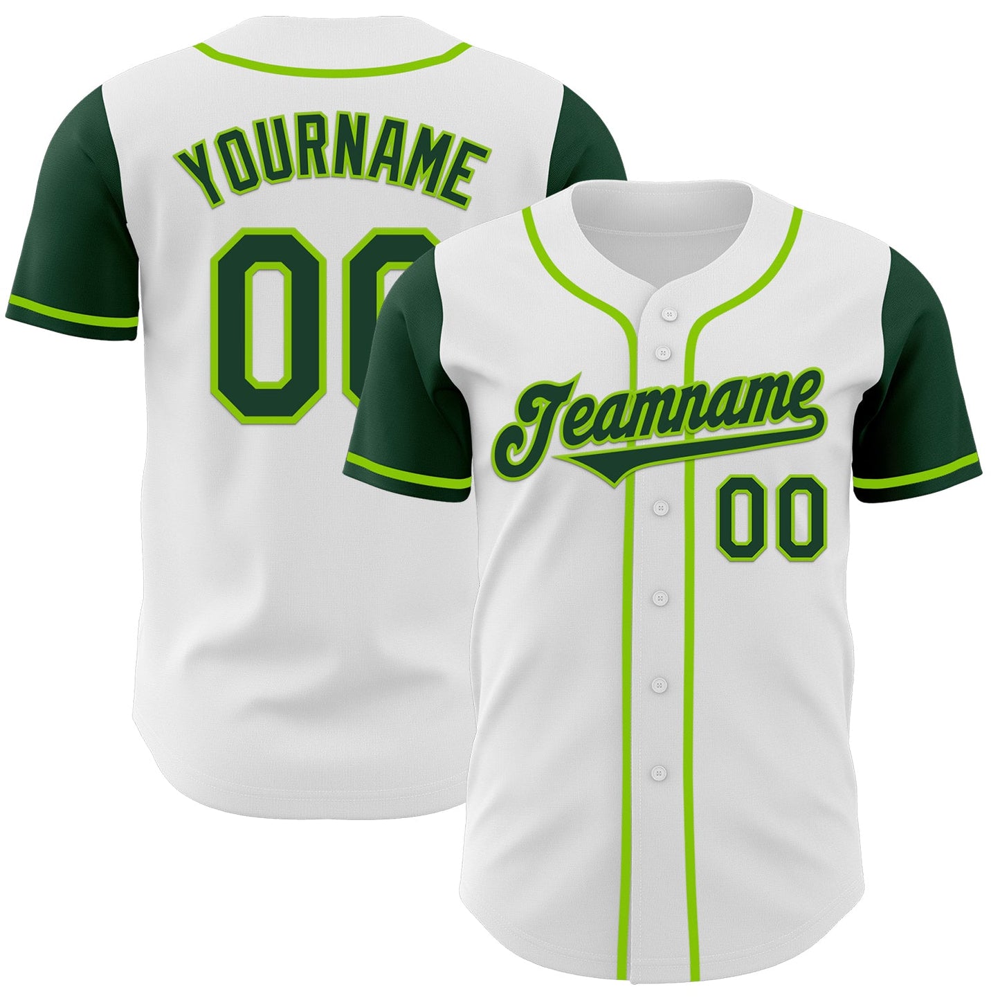 Custom White Green-Neon Green Authentic Two Tone Baseball Jersey - Main View
