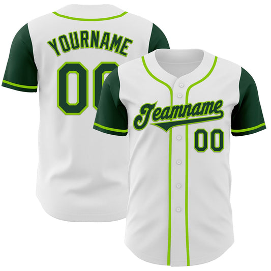 Custom White Green-Neon Green Authentic Two Tone Baseball Jersey - Main View