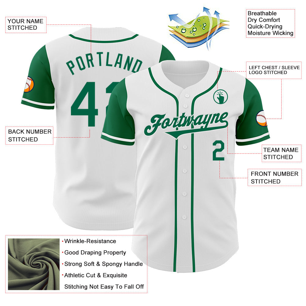 Custom White Kelly Green Authentic Two Tone Baseball Jersey view 3