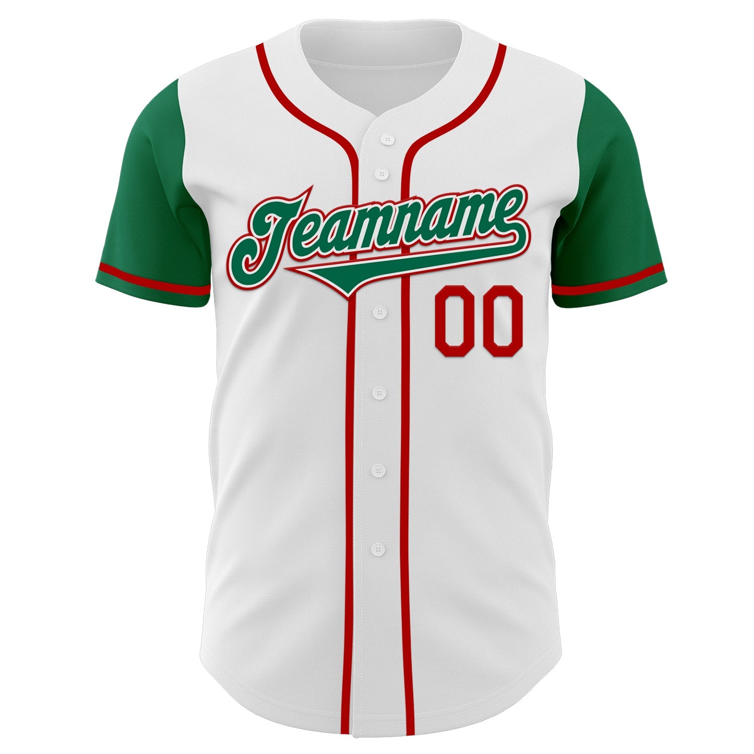 Custom White Kelly Green-Red Authentic Two Tone Baseball Jersey view 2