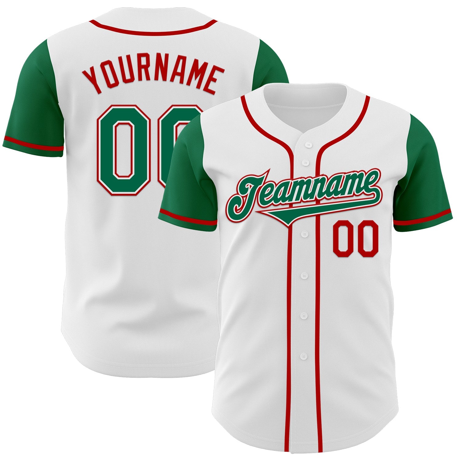 Custom White Kelly Green-Red Authentic Two Tone Baseball Jersey - Main View