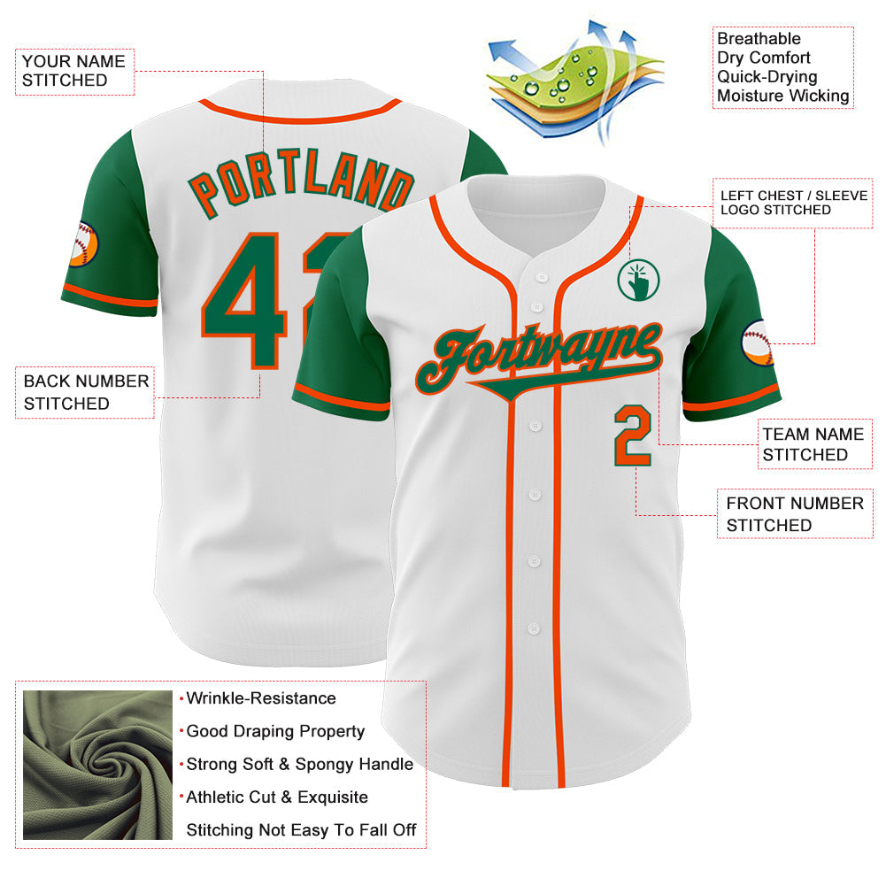 Custom White Kelly Green-Orange Authentic Two Tone Baseball Jersey view 3