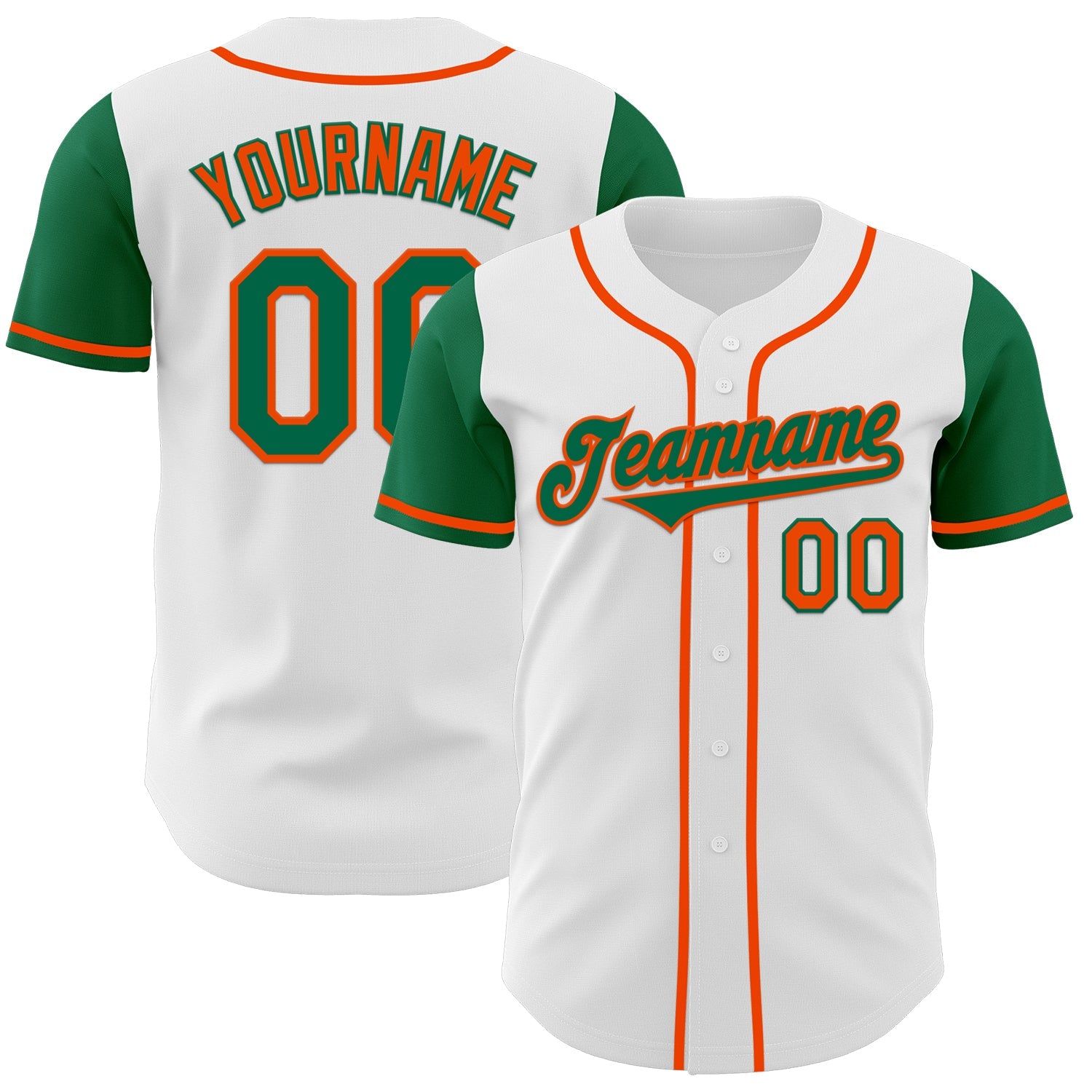 Custom White Kelly Green-Orange Authentic Two Tone Baseball Jersey - Main View