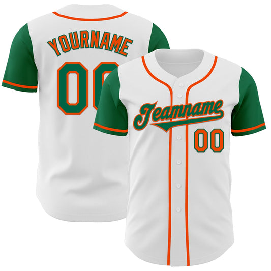 Custom White Kelly Green-Orange Authentic Two Tone Baseball Jersey - Main View