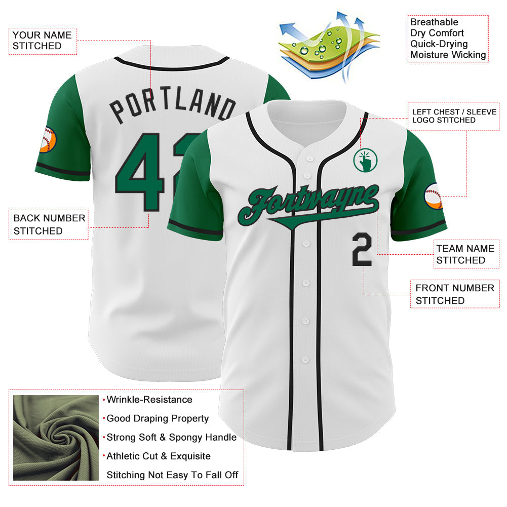 Custom White Kelly Green-Black Authentic Two Tone Baseball Jersey view 3